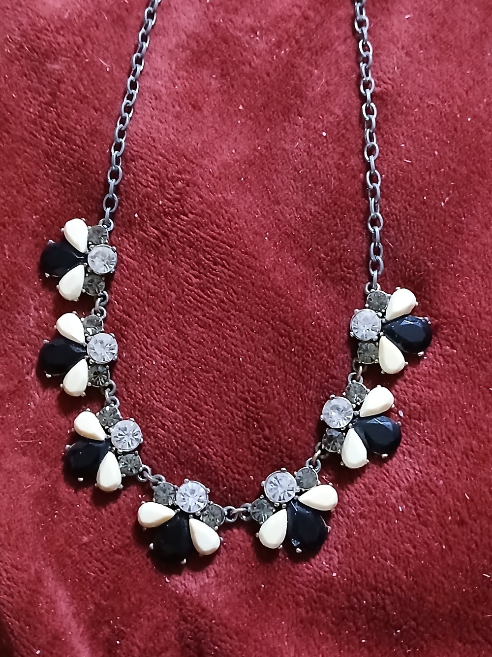 J. Crew Black and Cream Teardrop Crystal Necklace